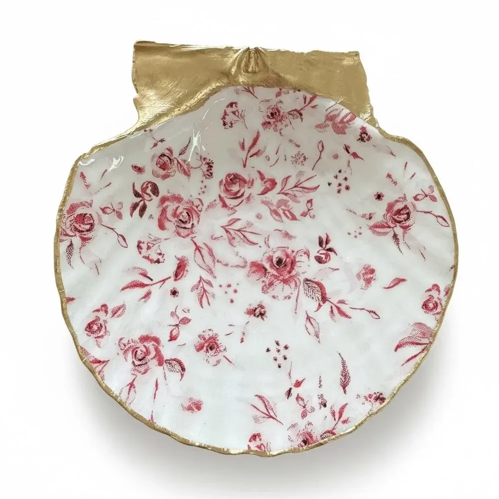 Red Floral Trinket Dish | Cottagecore Jewelry Ring Holder & Vintage gift